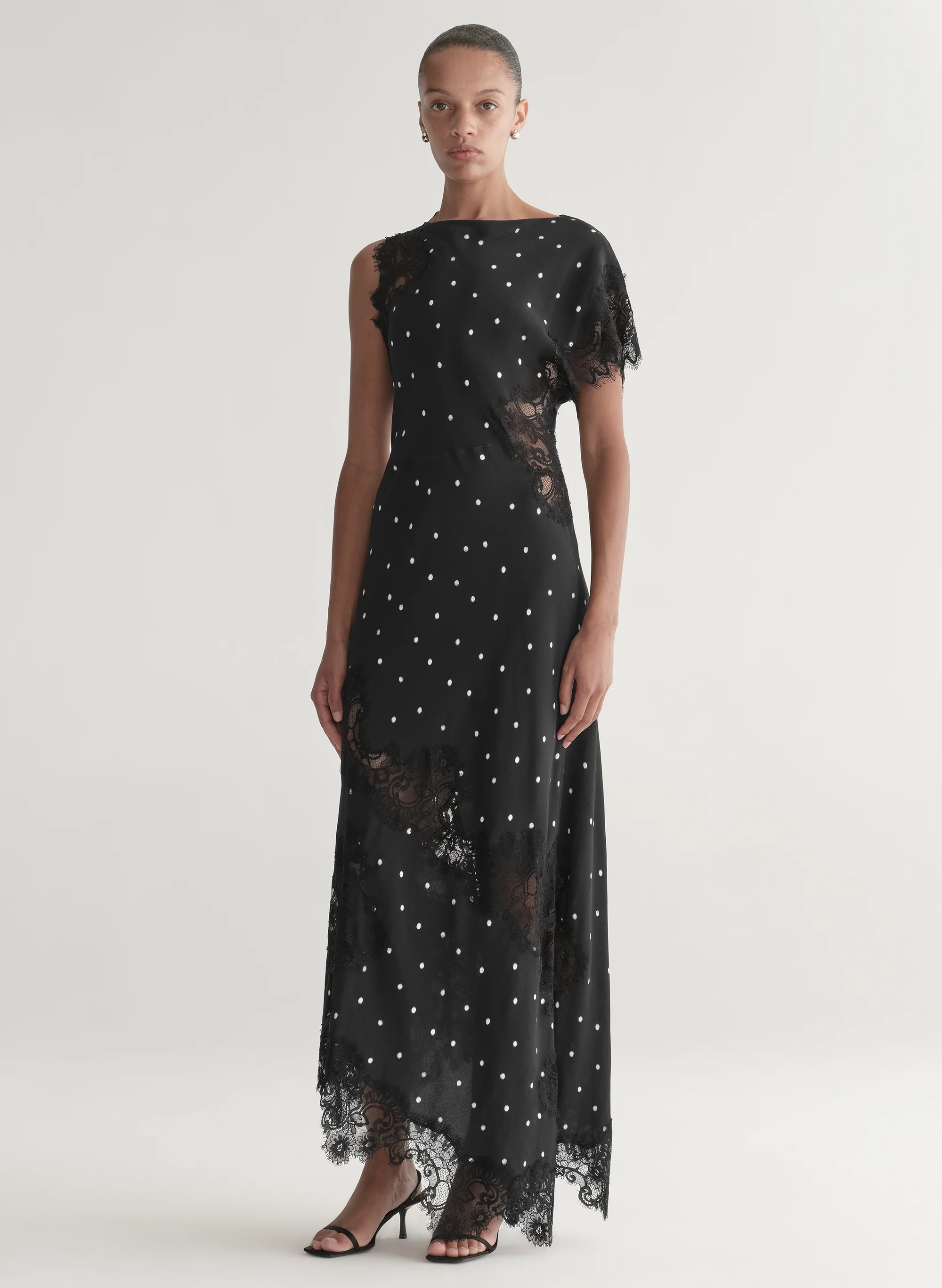 Alessia Polka Dot Crepe and Lace Maxi Dress - Image 4