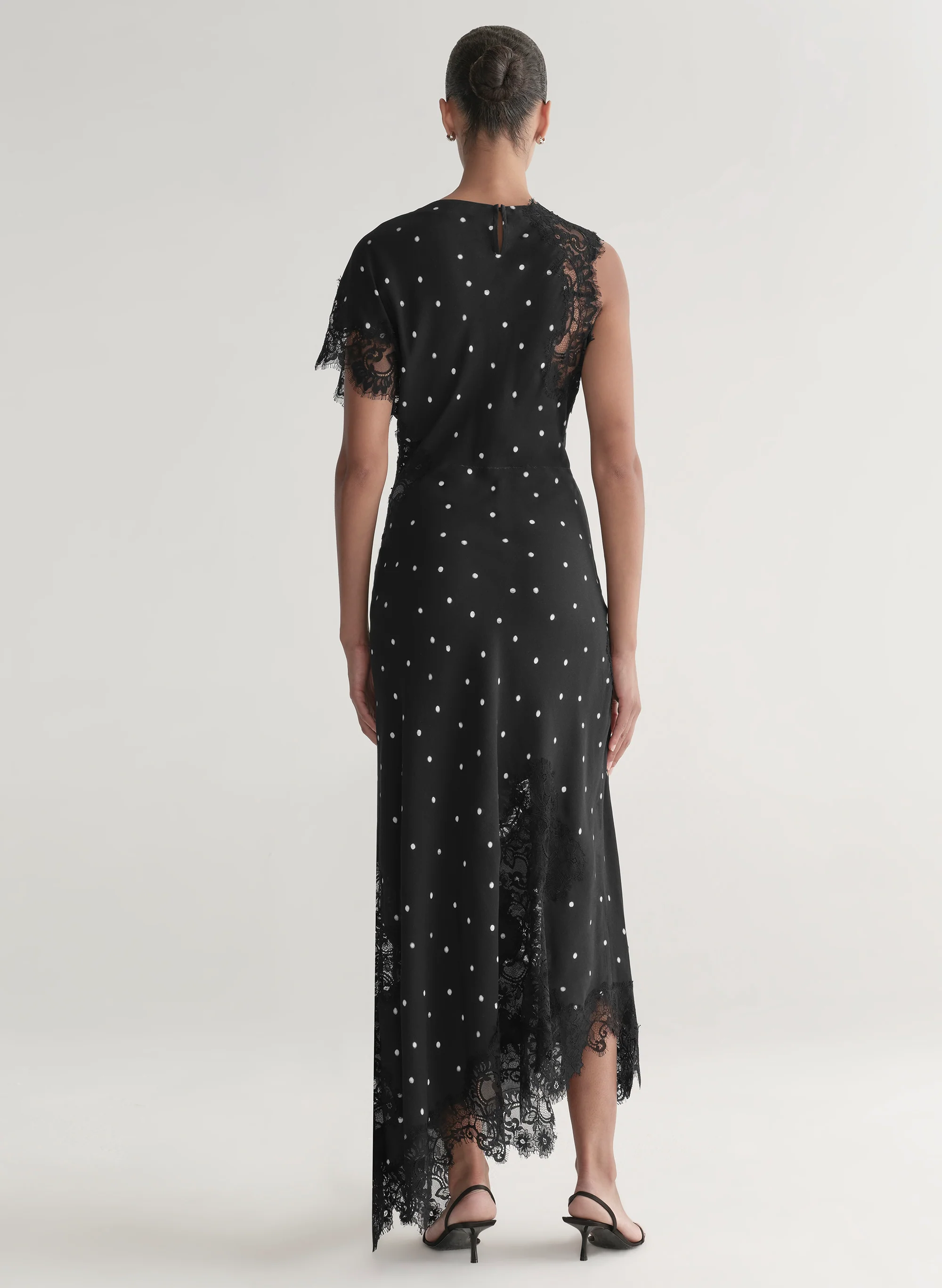 Alessia Polka Dot Crepe and Lace Maxi Dress - Image 5