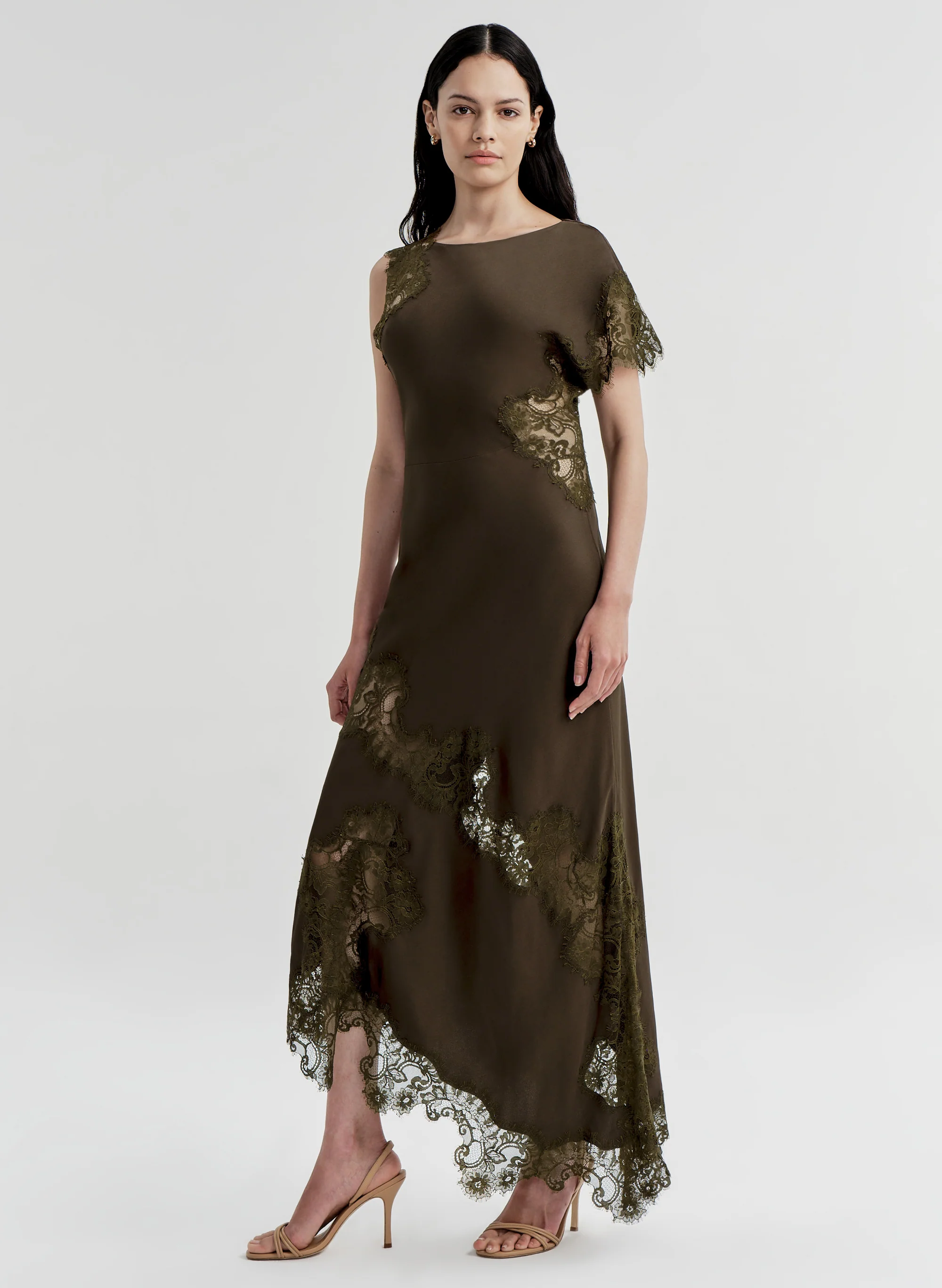 Alessia Textured Satin and Lace Maxi Dress - Image 3