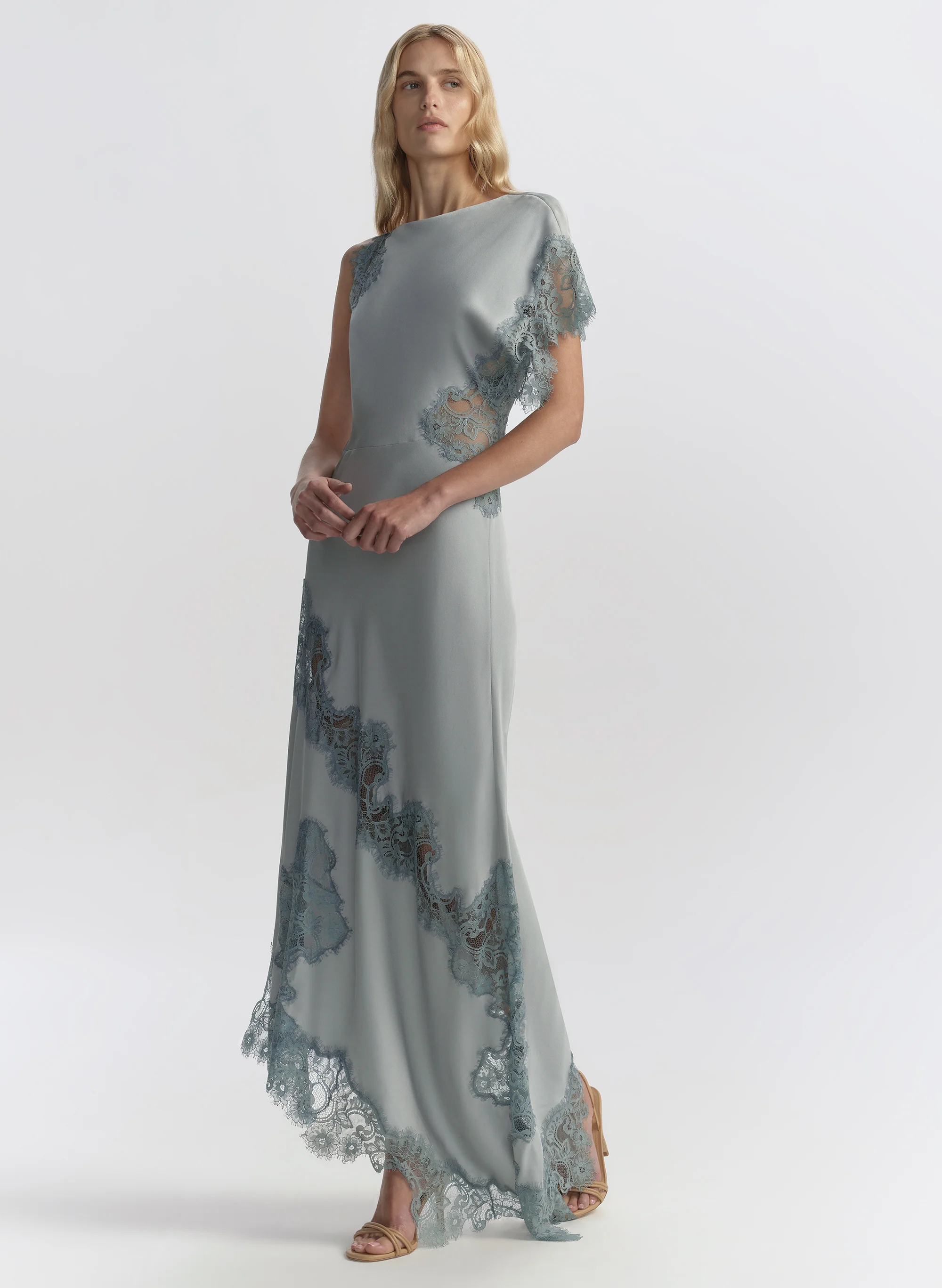 Alessia Textured Satin and Lace Maxi Dress - Image 4