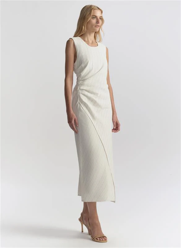 Caroline Linen Pinstripe Midi Dress - Image 3