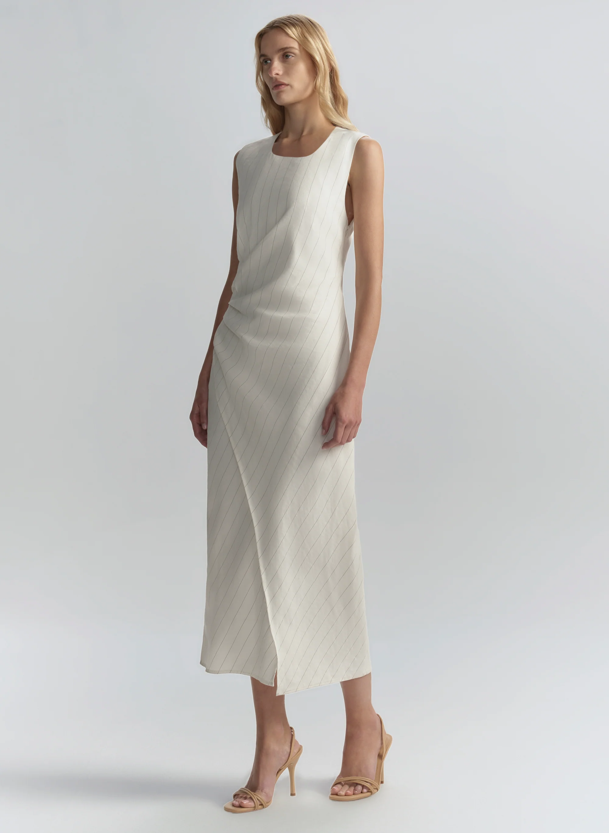 Caroline Linen Pinstripe Midi Dress - Image 4