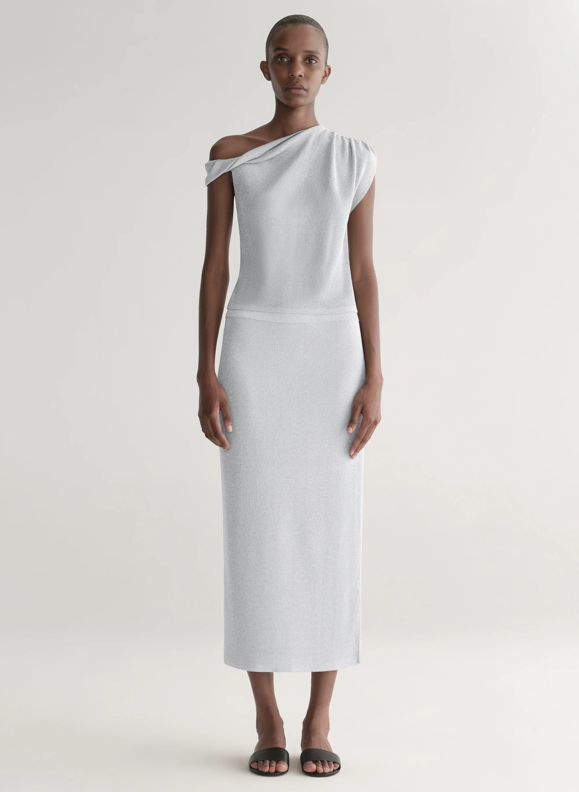 Clover Metallic Knit Midi Skirt
