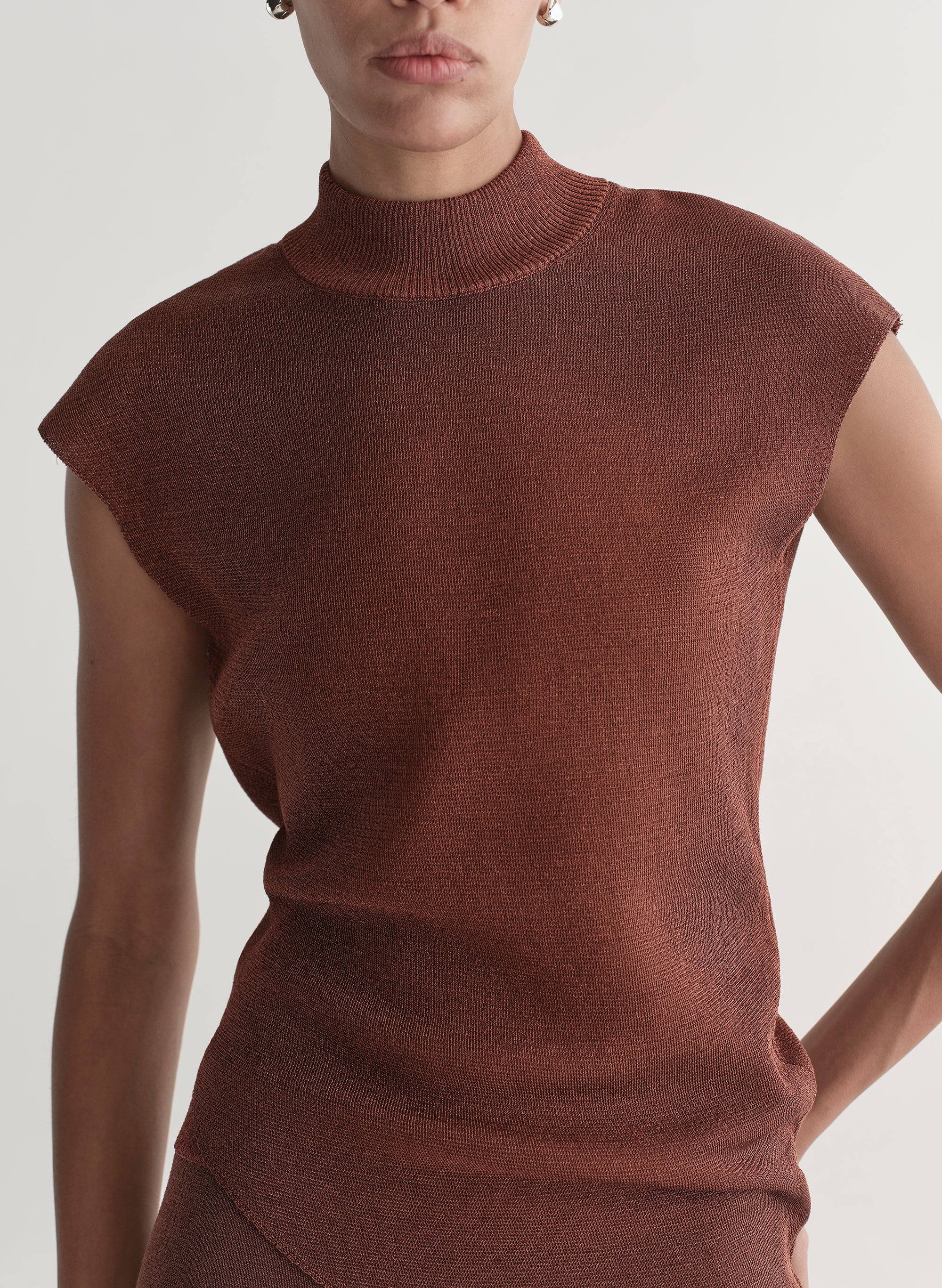 Edith Metallic Knit Asymmetric Top - Image 2