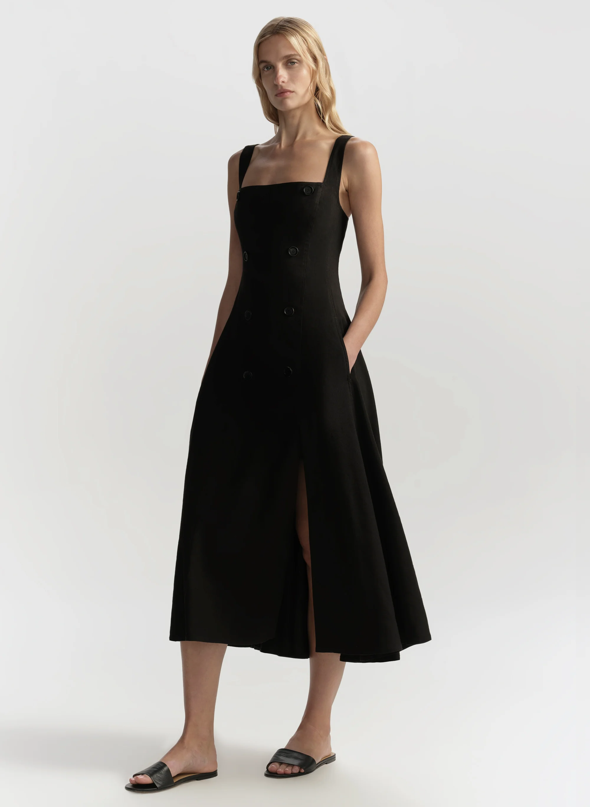 Hayes Button Front Linen Midi Dress - Image 4