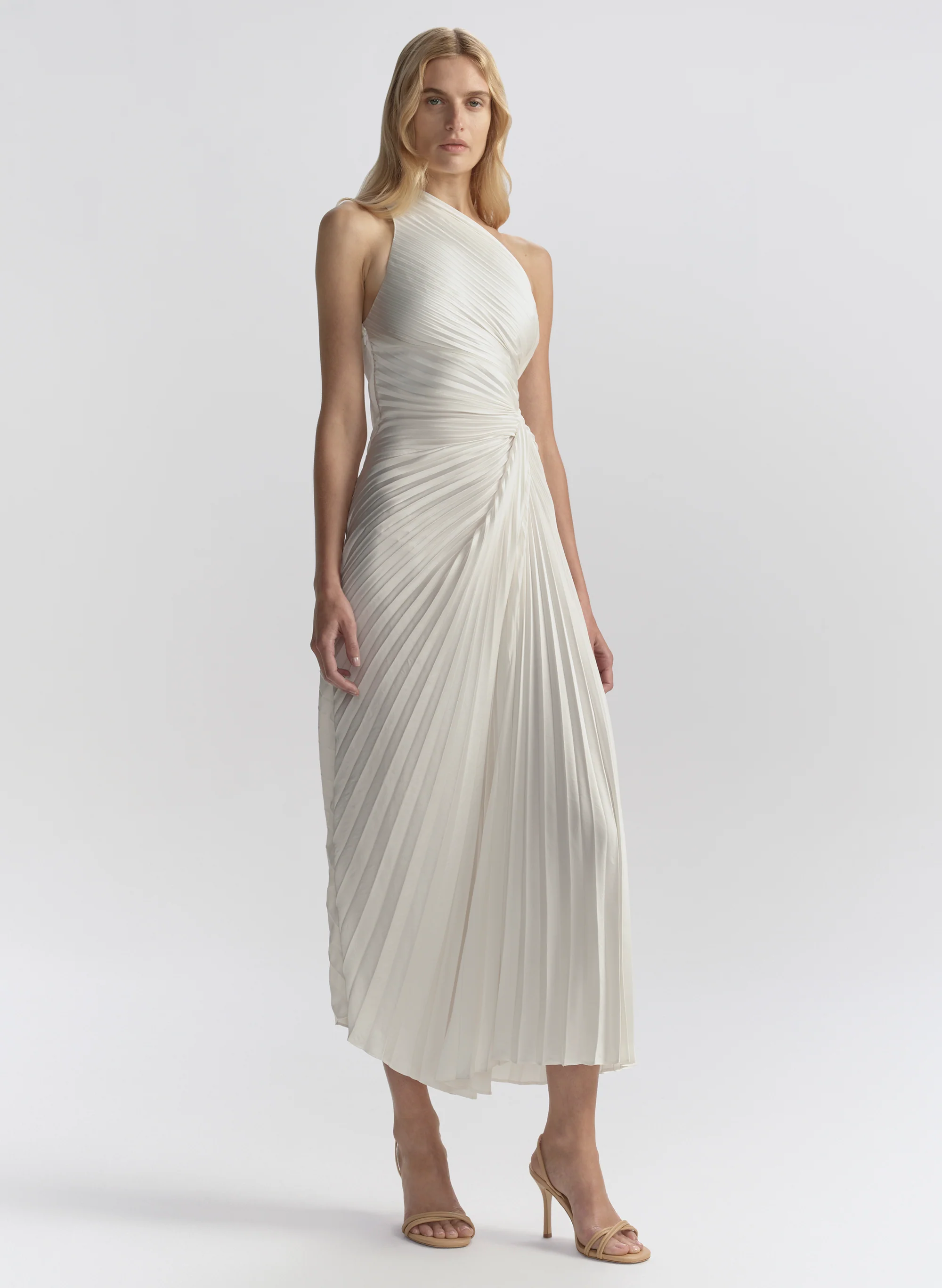Lara Satin Pleated Midi Dress - Image 3