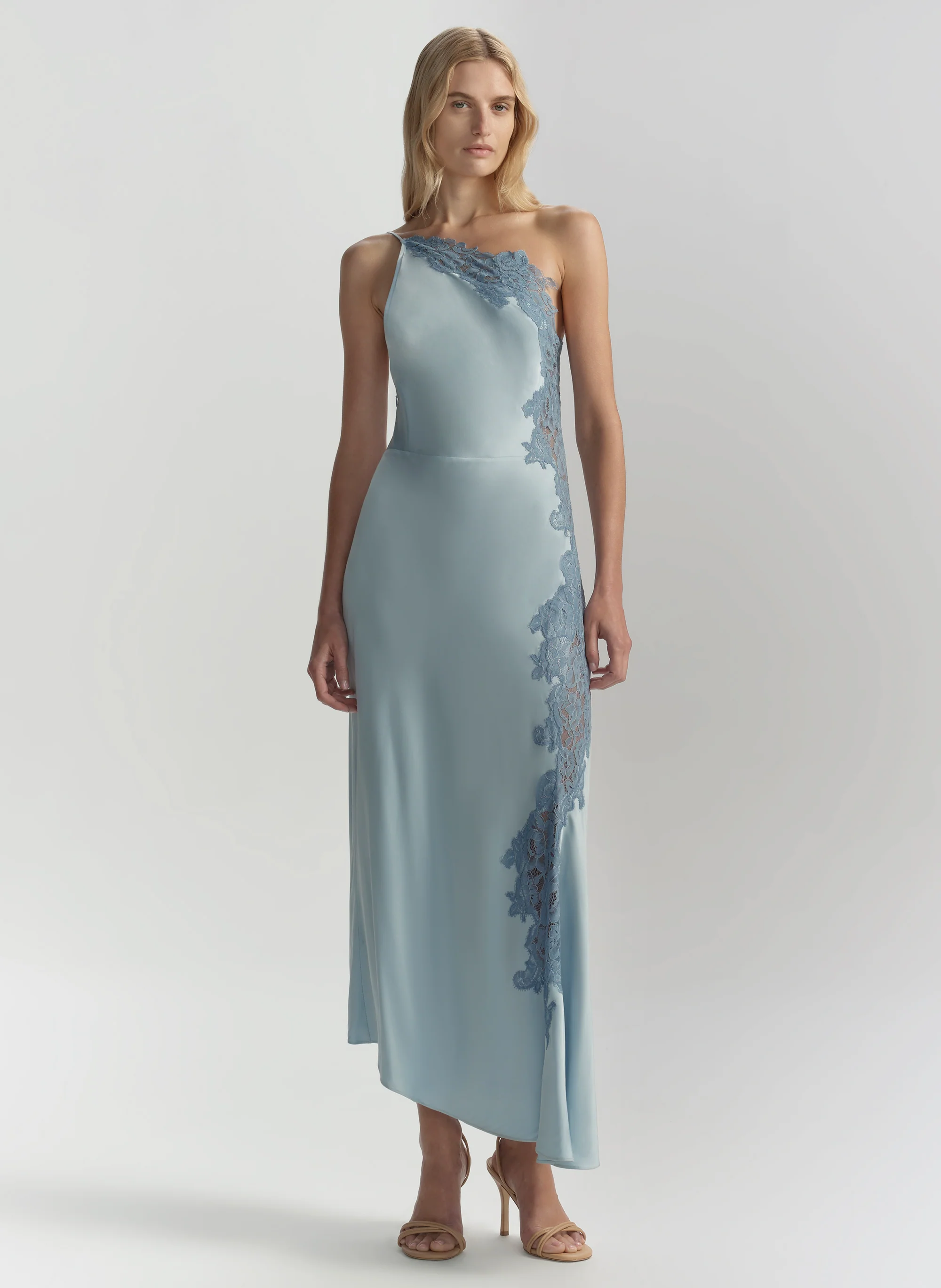Lou Satin and Lace Midi Dress