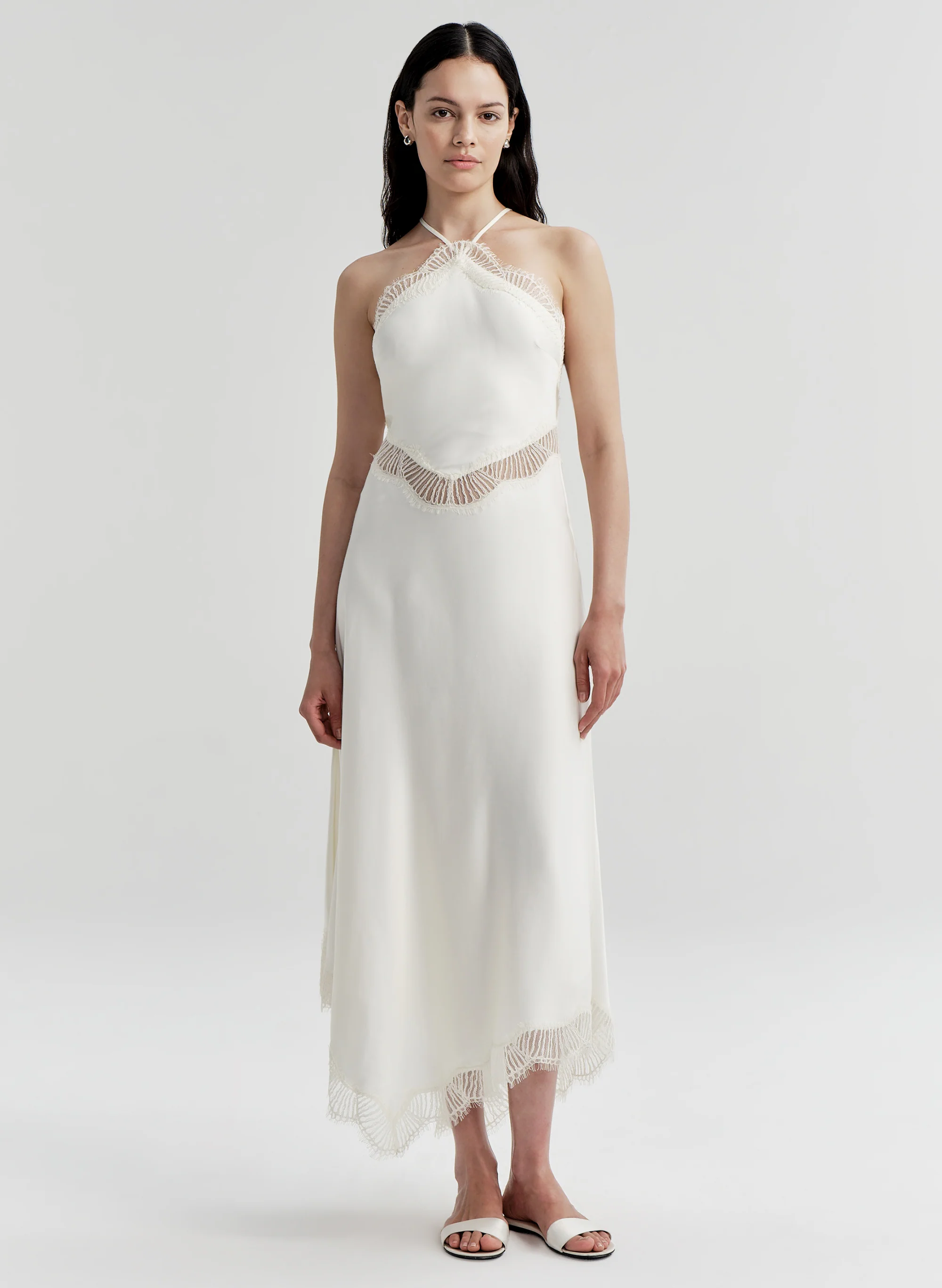 Lucia Satin and Lace Midi Dress