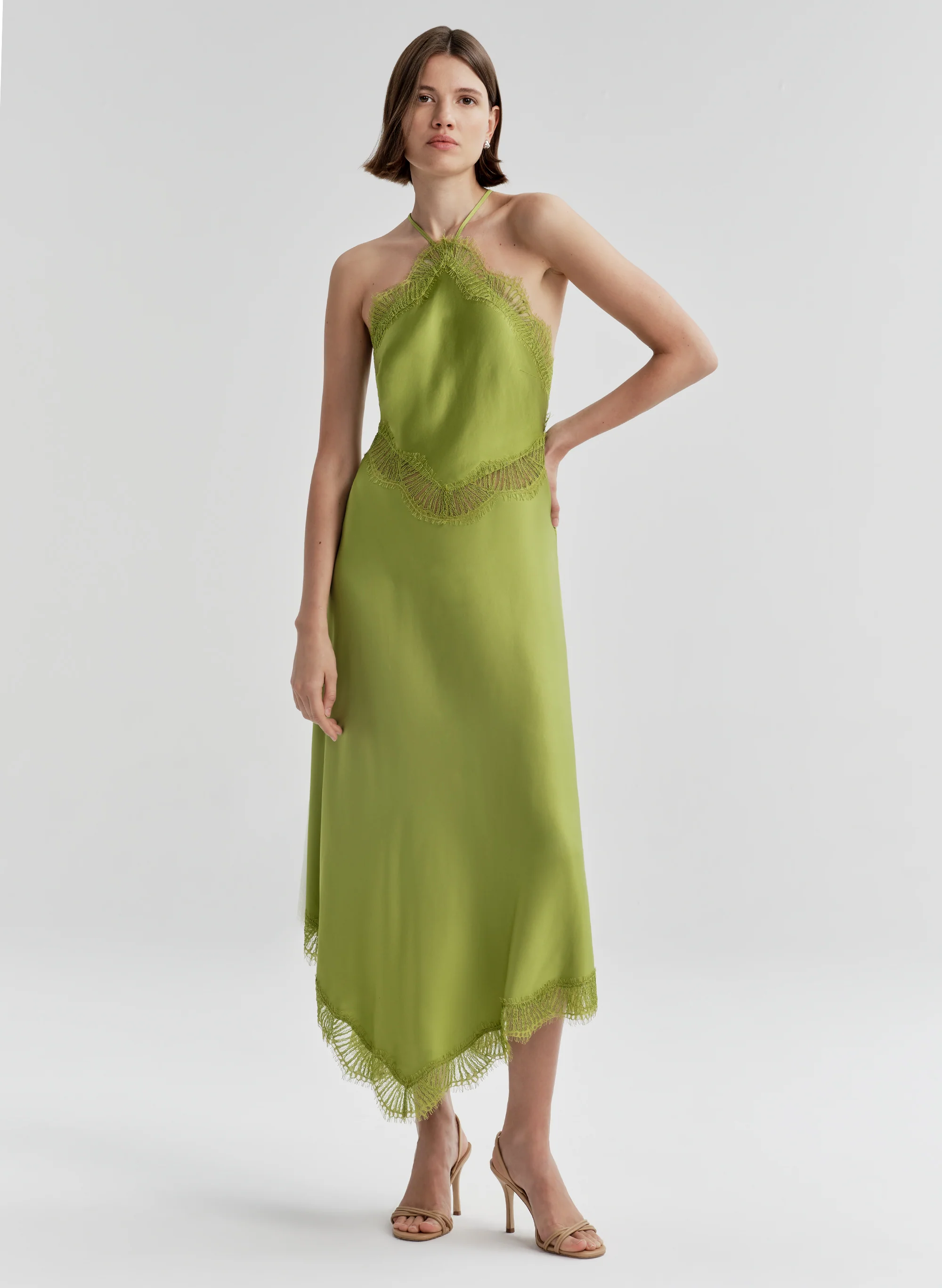 Lucia Satin and Lace Midi Dress