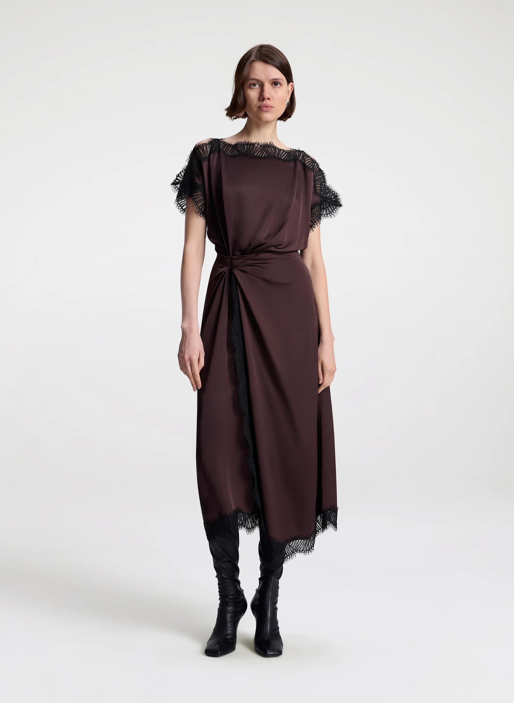 Luna Satin and Lace Midi Dress