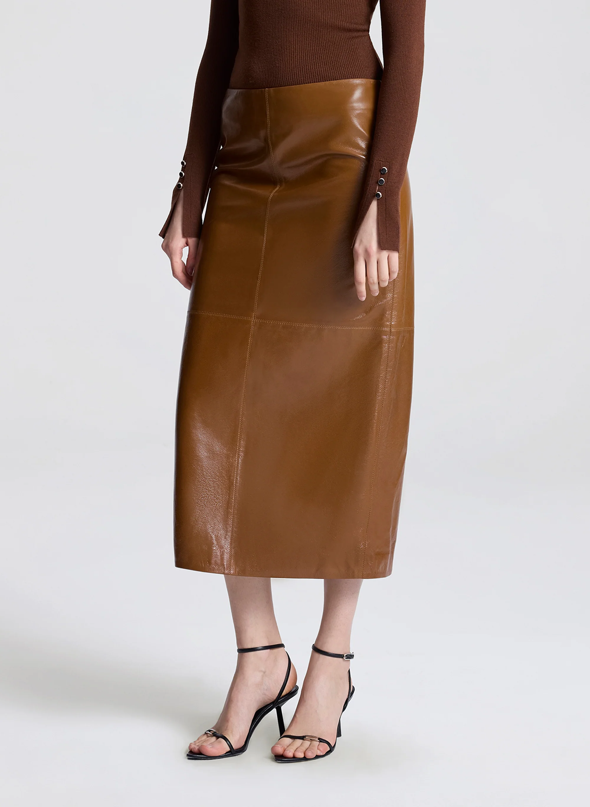 Marta Glossy Leather Midi Skirt - Image 2