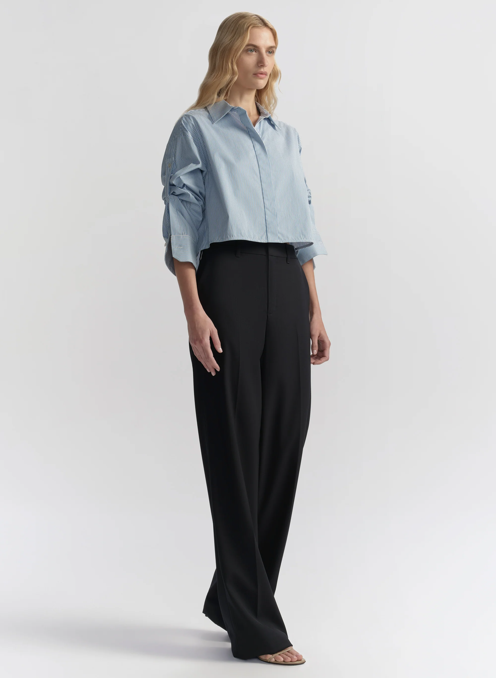 Maude Cropped Cotton Stripe Shirt - Image 3