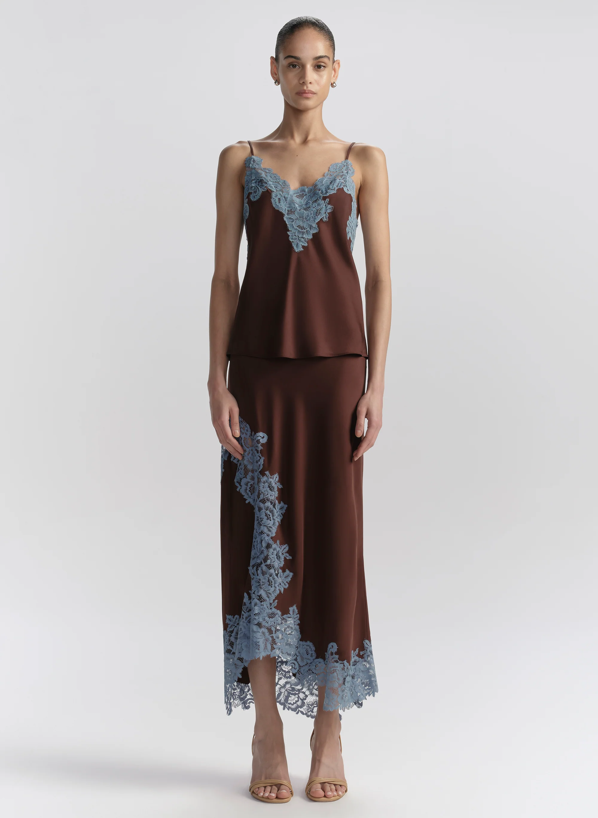 Olivia Satin and Lace Midi Skirt