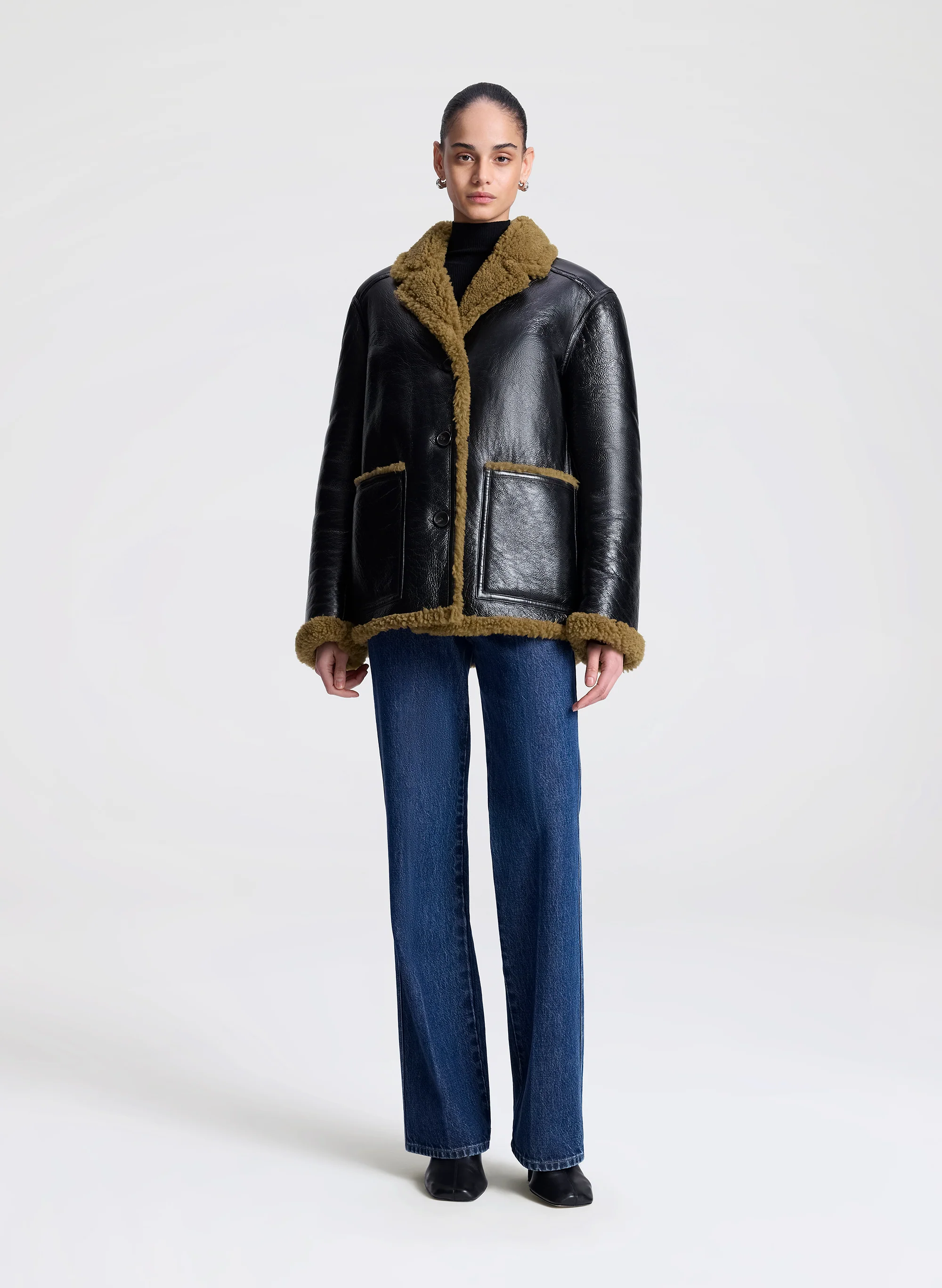 Ruth Glossy Leather and Shearling Reversible Coat - Image 4