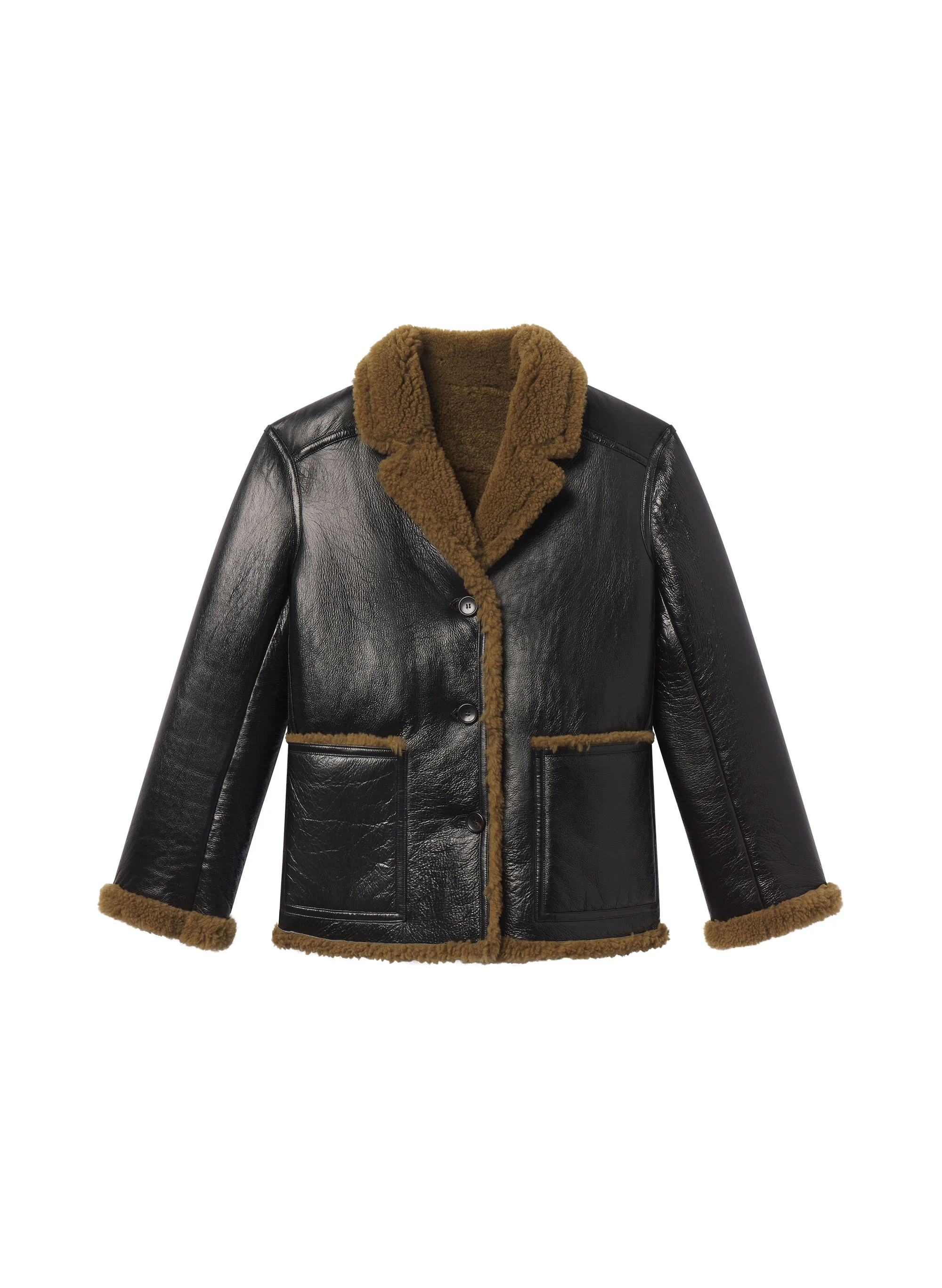 Ruth Glossy Leather and Shearling Reversible Coat - Image 7