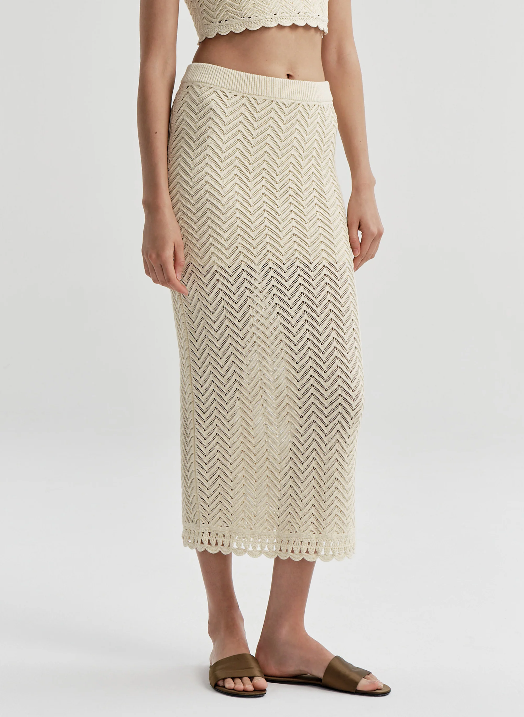 Siesta Cotton Crochet Knit Midi Skirt - Image 3