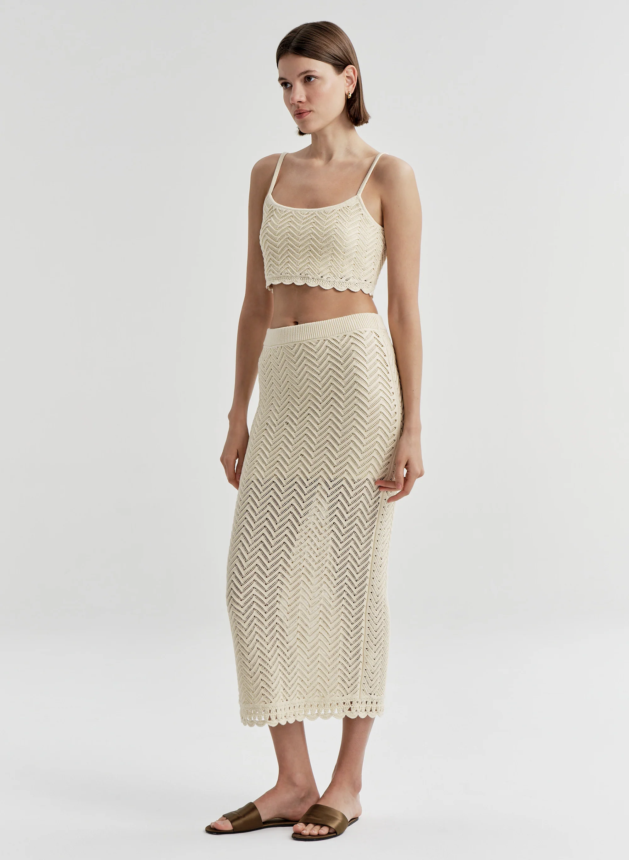 Siesta Cotton Crochet Knit Midi Skirt - Image 4