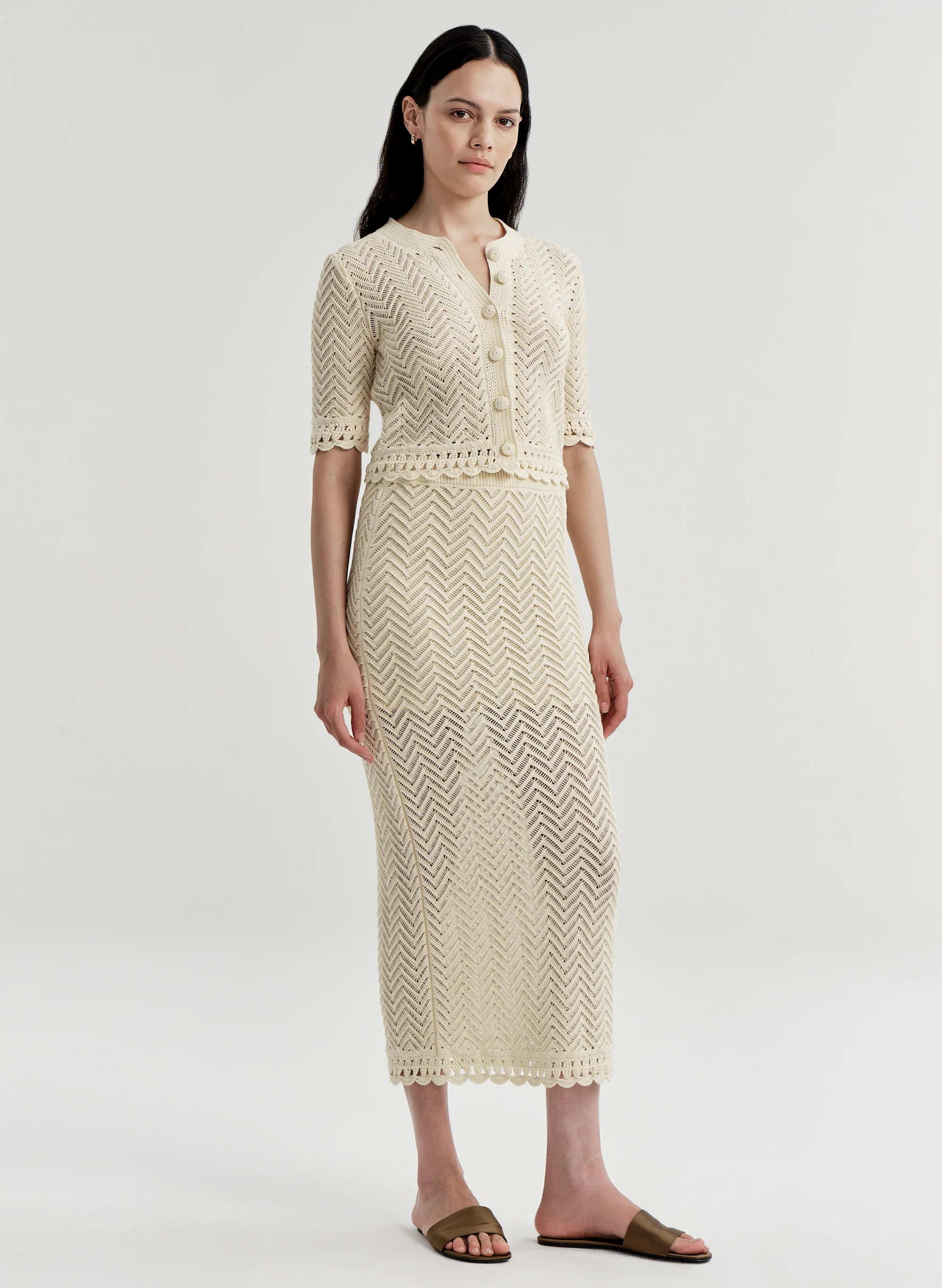 Simon Cotton Crochet Knit Cardigan - Image 3