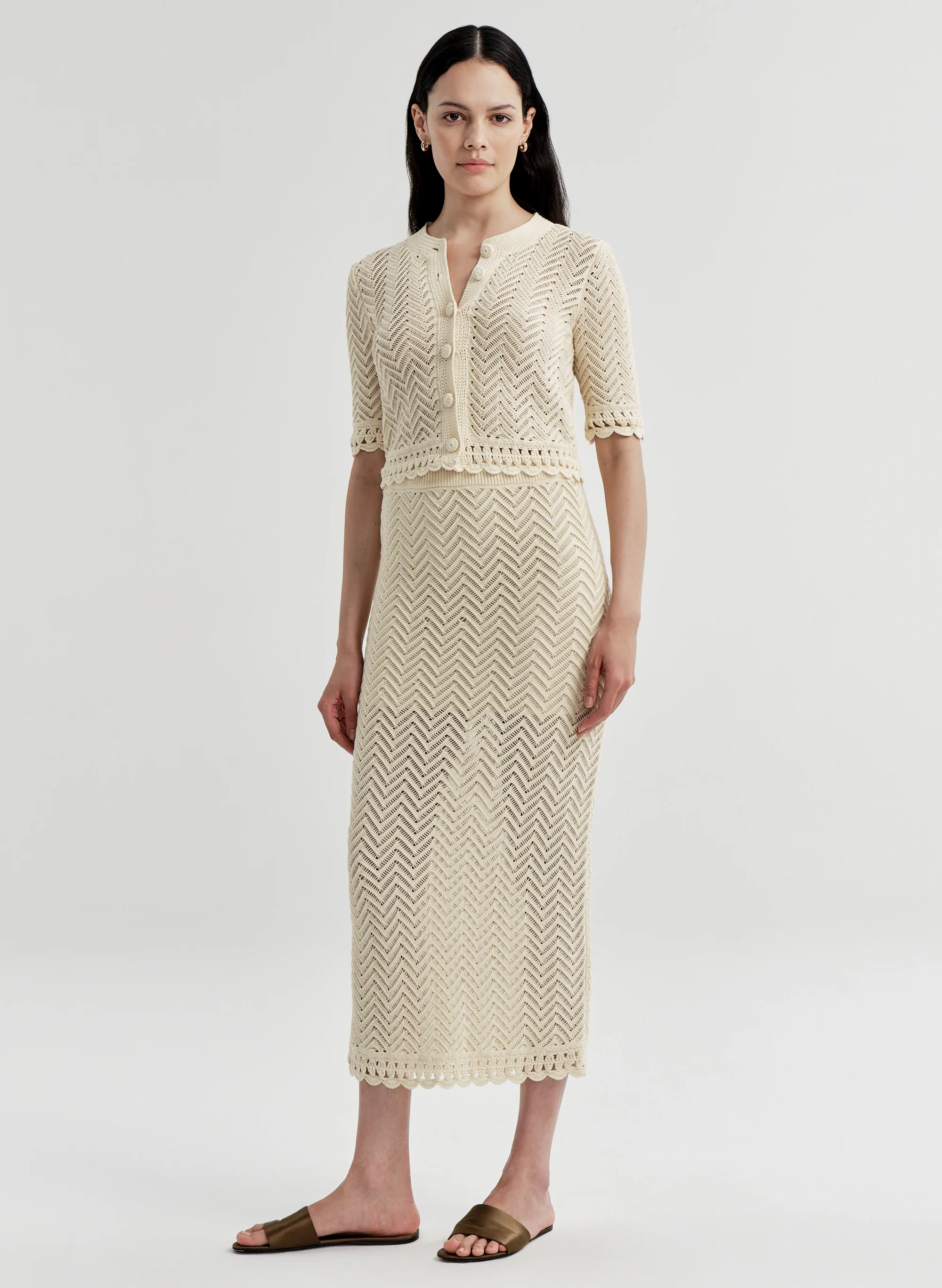 Simon Cotton Crochet Knit Cardigan - Image 4